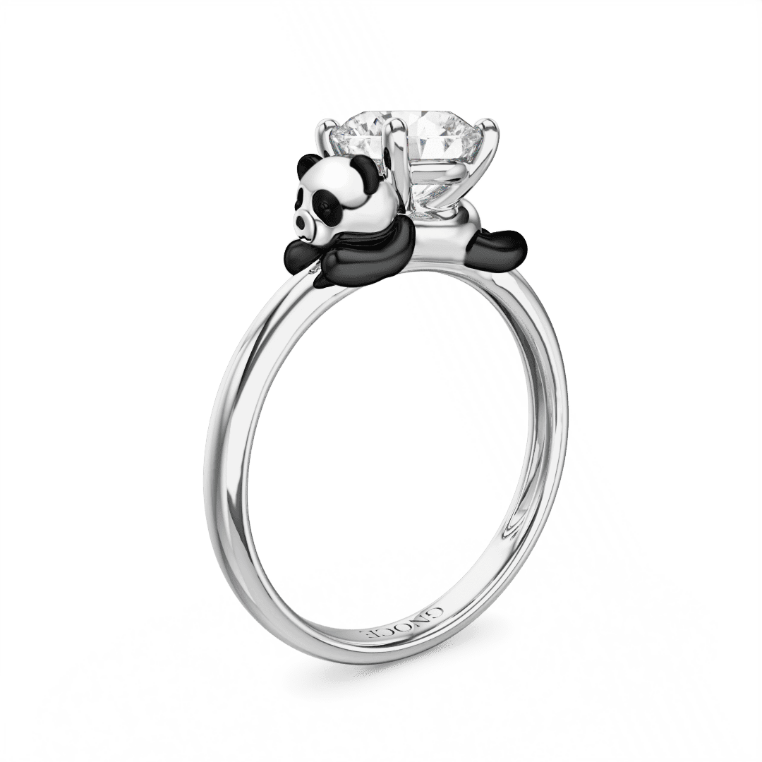 Gnoce Panda Embraces Moissanite Ring Platinum-plated Silver Blend