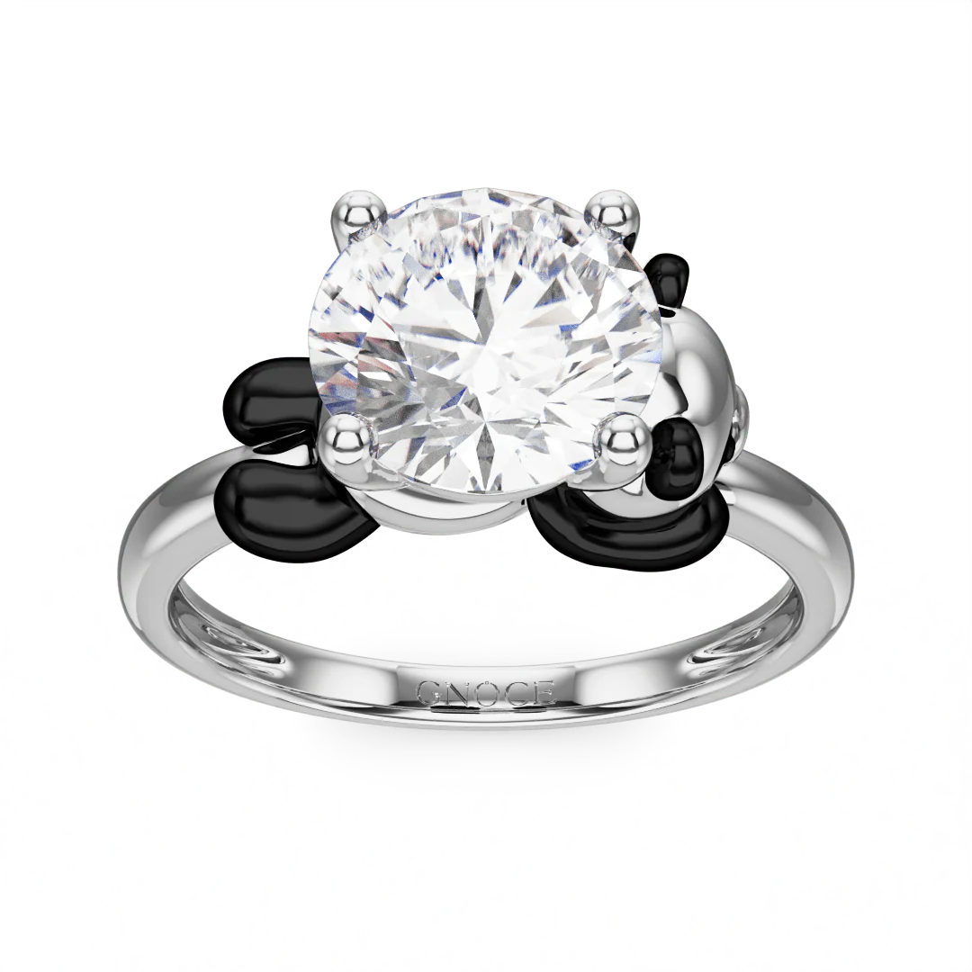 Gnoce Panda Embraces Moissanite Ring Platinum-plated Silver Blend - Image 2