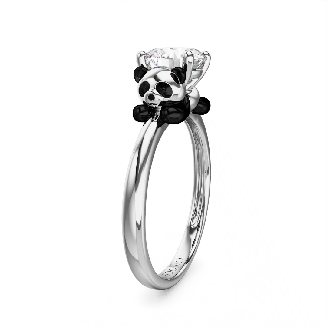 Gnoce Panda Embraces Moissanite Ring Platinum-plated Silver Blend - Image 4
