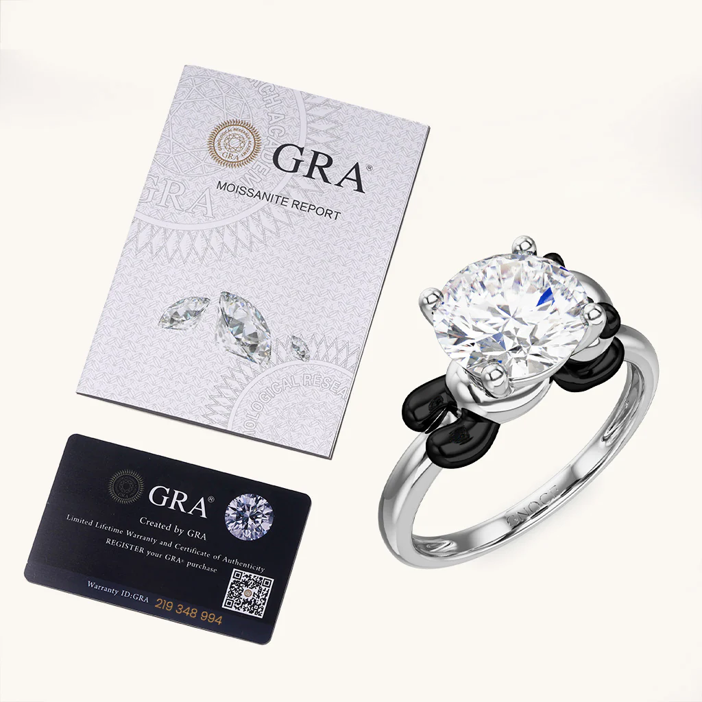 Gnoce Panda Embraces Moissanite Ring Platinum-plated Silver Blend - Image 6