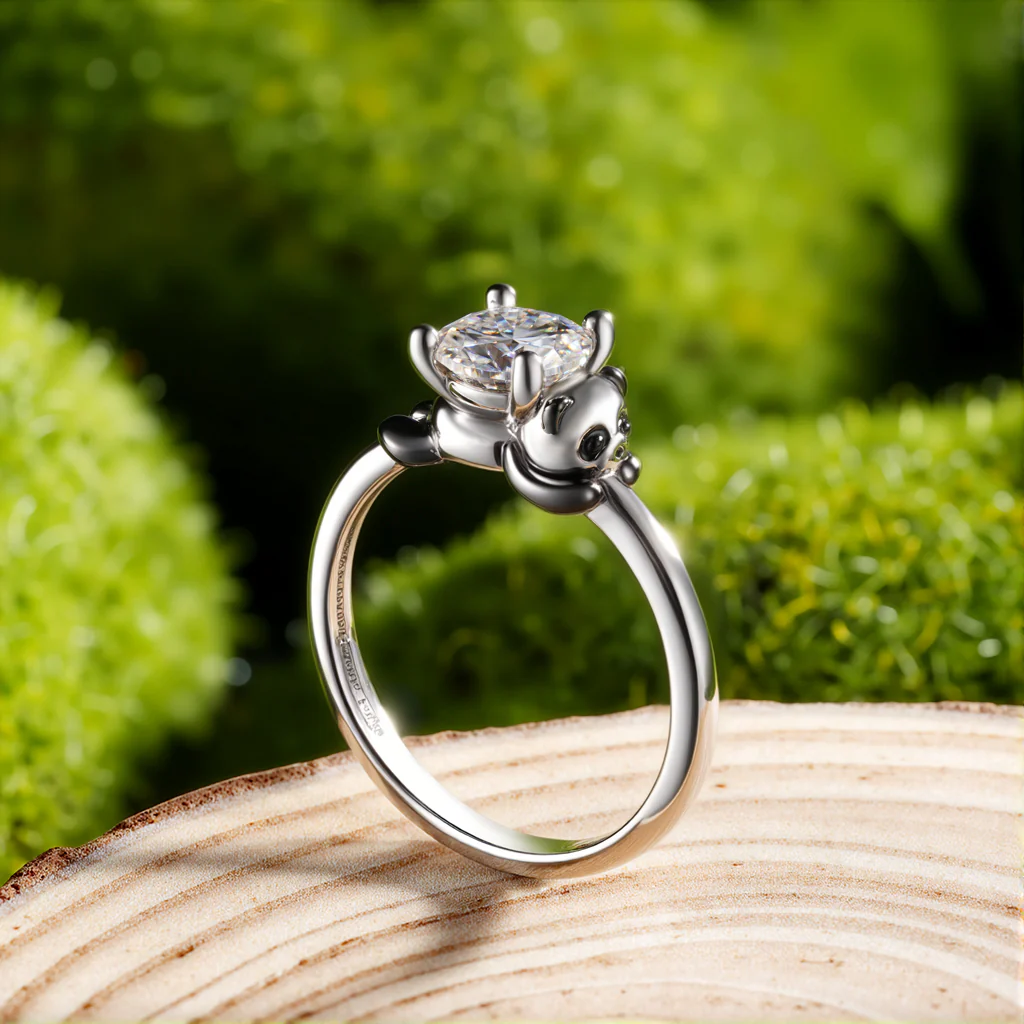 Gnoce Panda Embraces Moissanite Ring Platinum-plated Silver Blend - Image 7