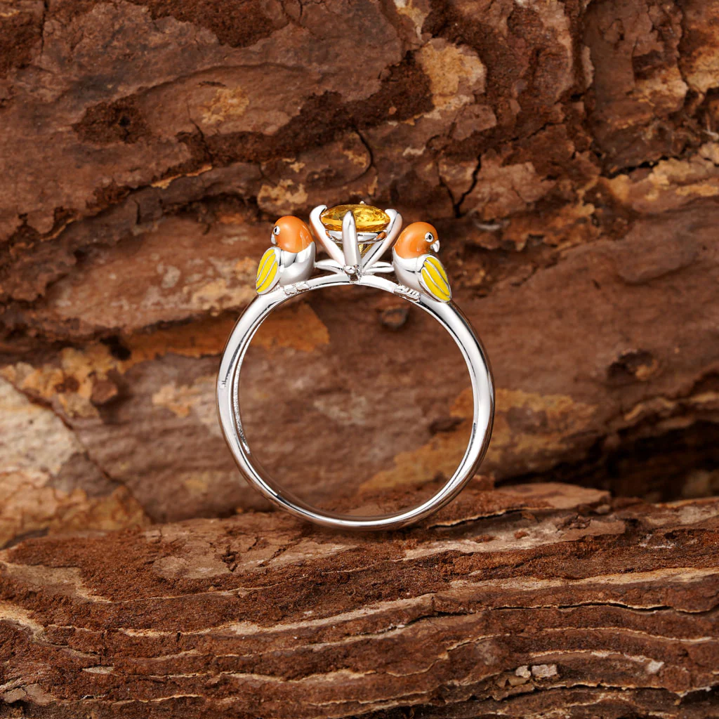 Gnoce Parrot Embrace Yellow Zircon Ring Platinum-plated Silver Blend - Image 3