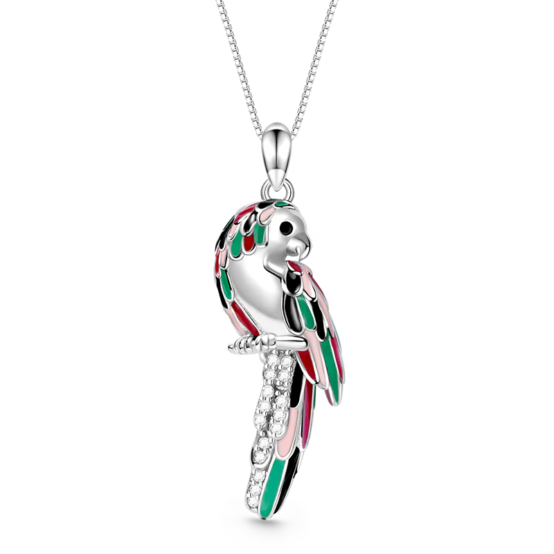 Gnoce Sparkling Parrot Necklace Platinum-plated Silver Blend