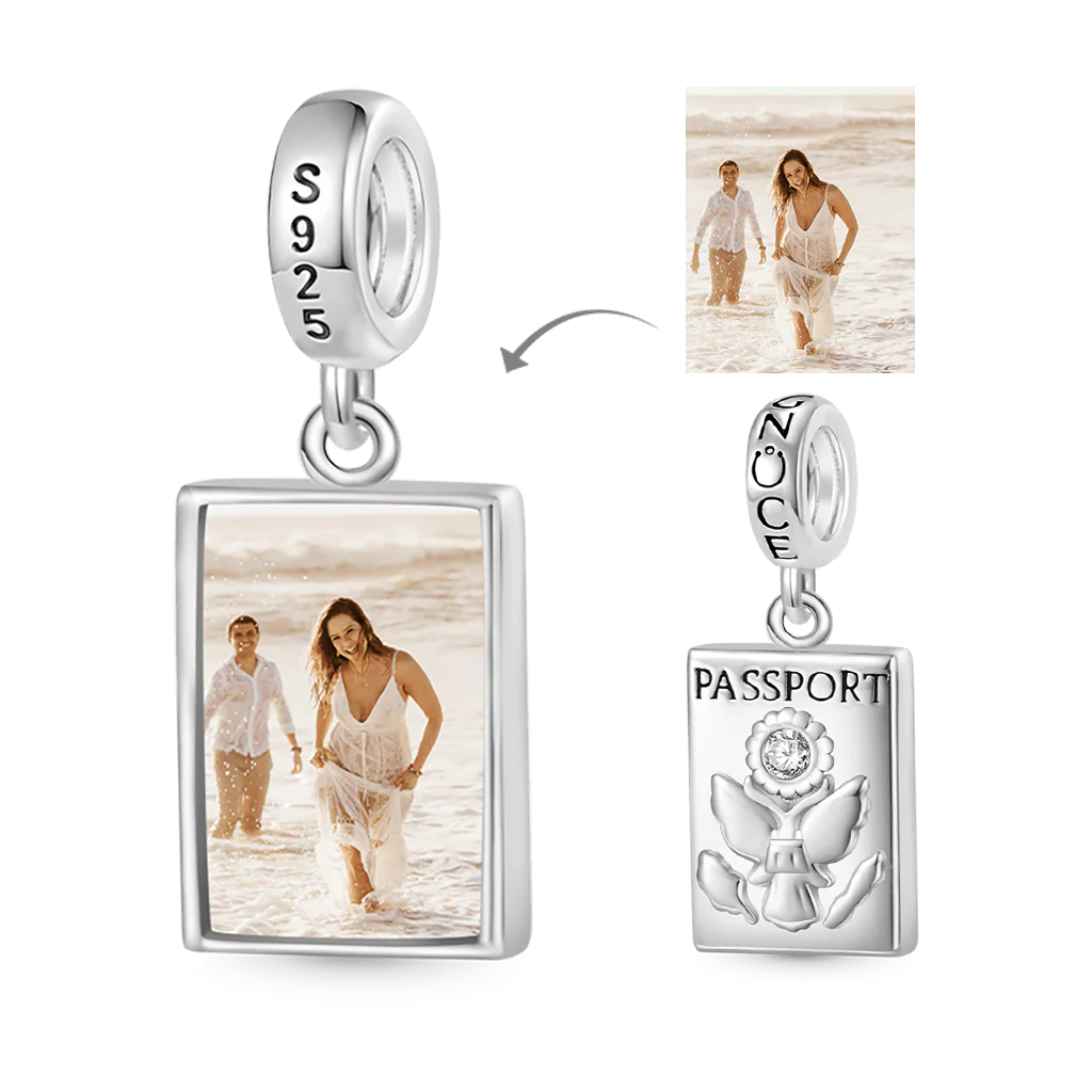 Gnoce Passport Personalized Photo Charm Platinum-plated Silver Blend