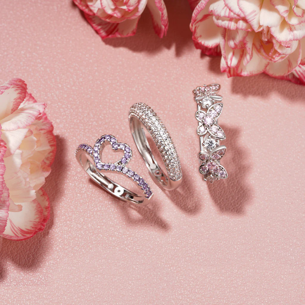 Gnoce Pavé Diamond Birthstone Thin Dome Band Ring - Image 3