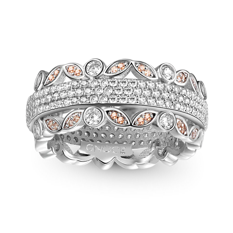 Gnoce Wide Paved Band Ring Platinum-plated Silver Blend