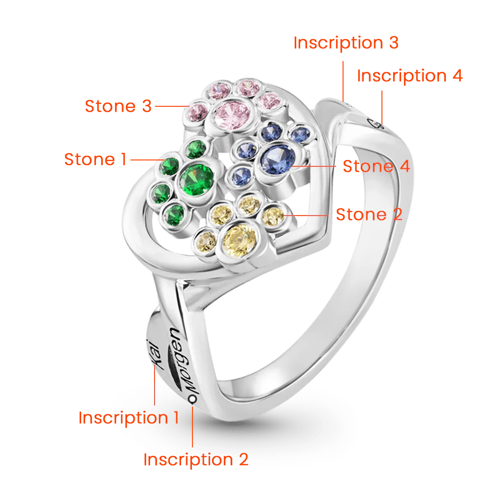Gnoce Personalized 1-4 Paw Heart Birthstone Ring - Image 2