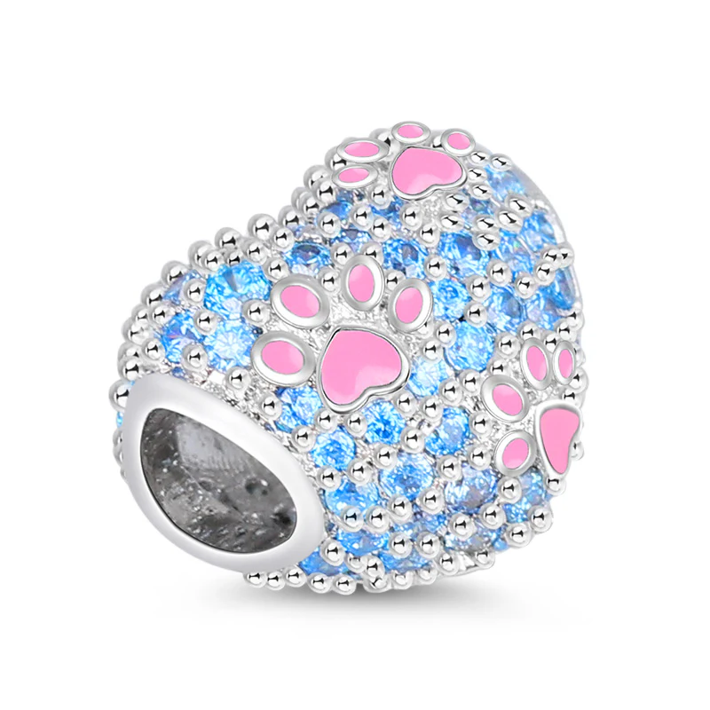 Paws Print Heart Charm Bead Platinum-plated Silver Blend - Image 2