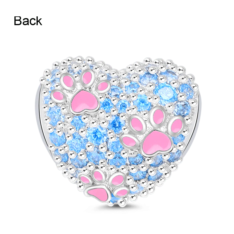Paws Print Heart Charm Bead Platinum-plated Silver Blend - Image 3