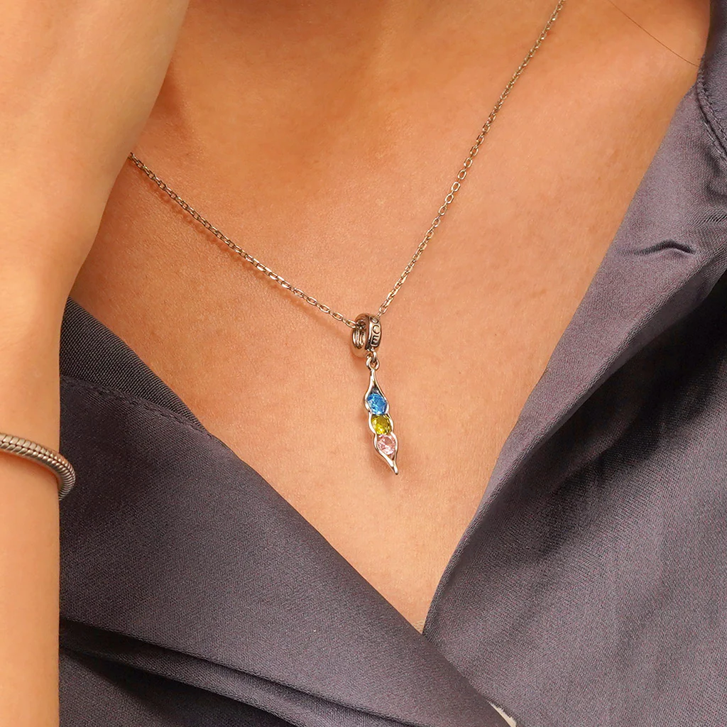 Gnoce Birthstone Pea Pod Charm Platinum-plated Silver Blend - Image 6