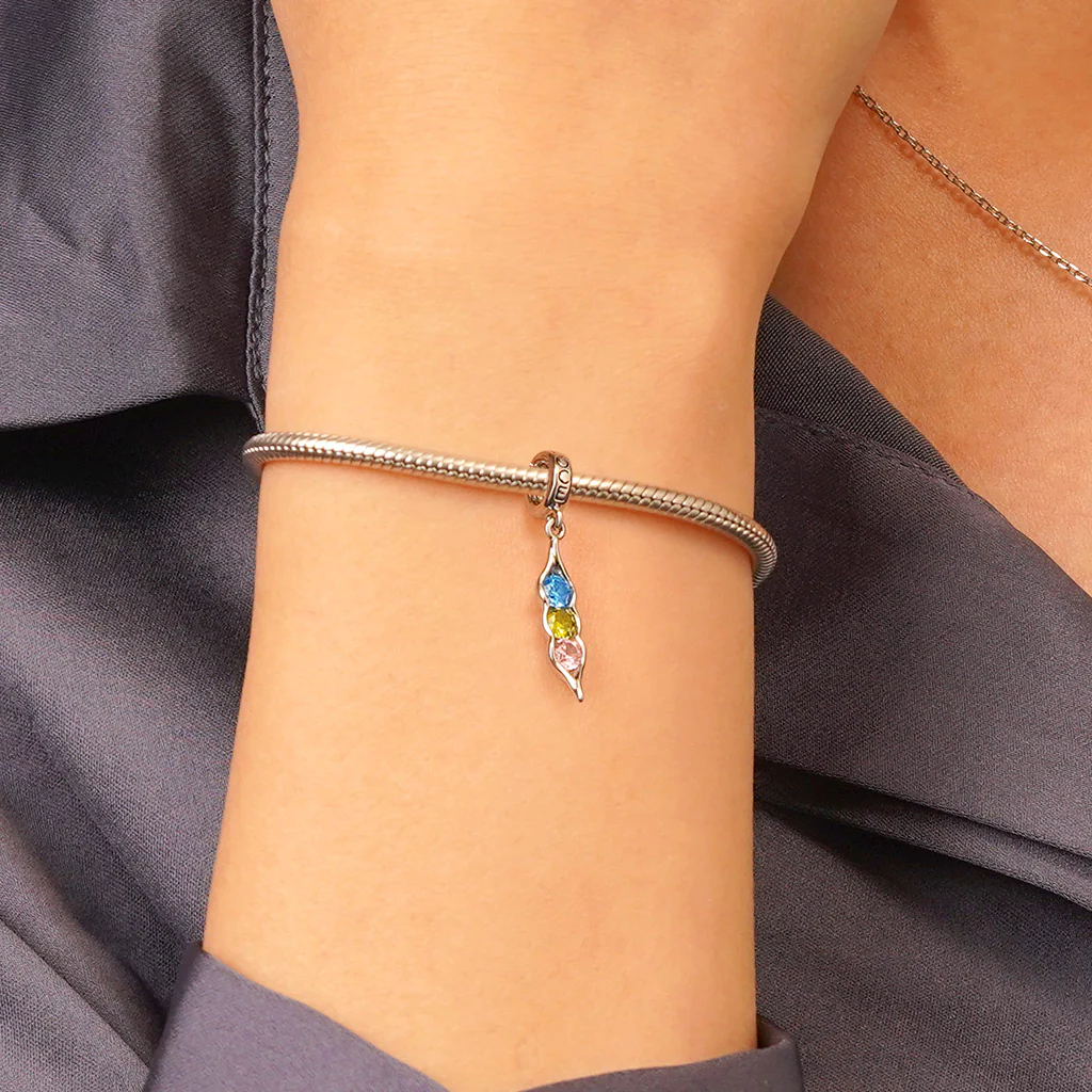 Gnoce Birthstone Pea Pod Charm Platinum-plated Silver Blend - Image 7