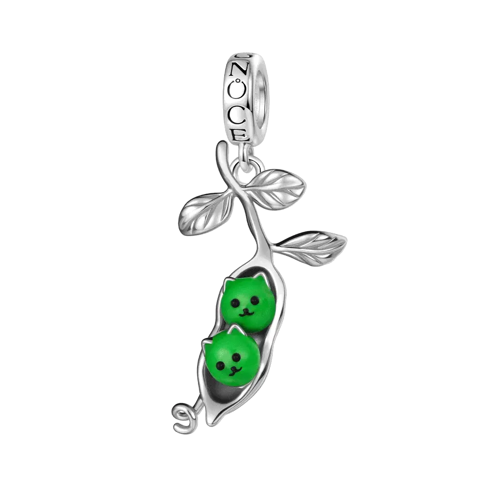 Gnoce Glow-in-the-Dark Pea Twin Cat Charm Platinum-plated Silver Blend