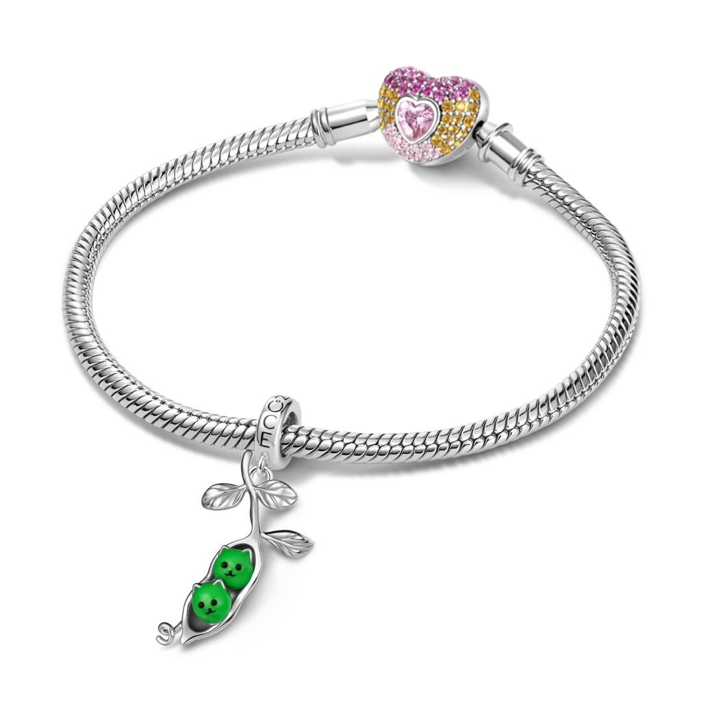 Gnoce Glow-in-the-Dark Pea Twin Cat Charm Platinum-plated Silver Blend - Image 3