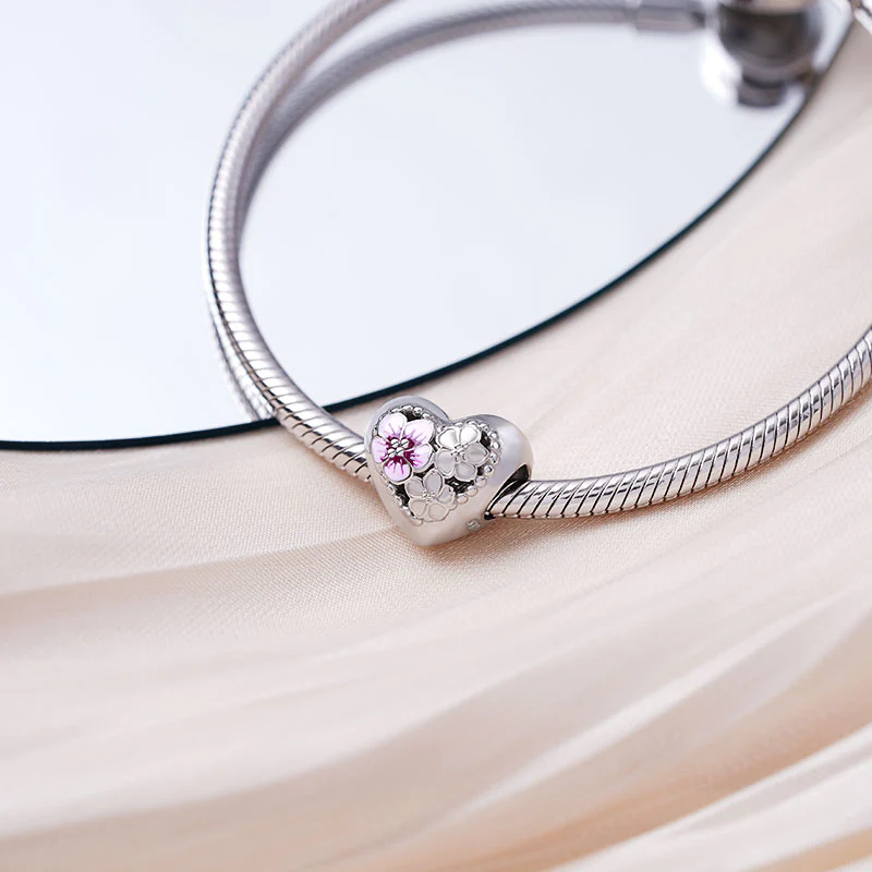 Gnoce Pink Peach Blossom Heart Charm - Image 3