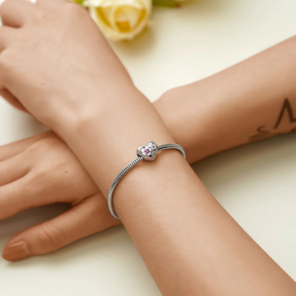 Gnoce Pink Peach Blossom Heart Charm - Image 4
