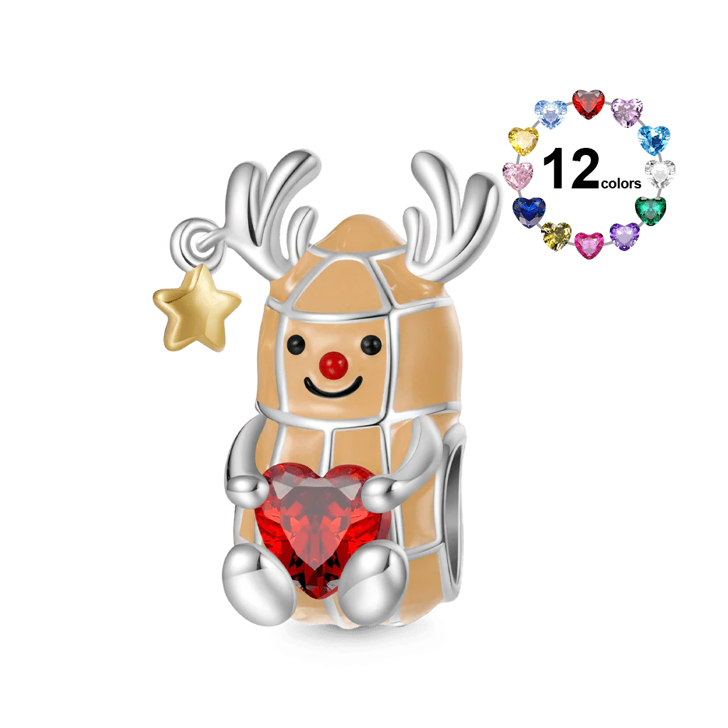 Gnoce Peanut Reindeer Embraces Heart Charm Platinum-plated Silver Blend