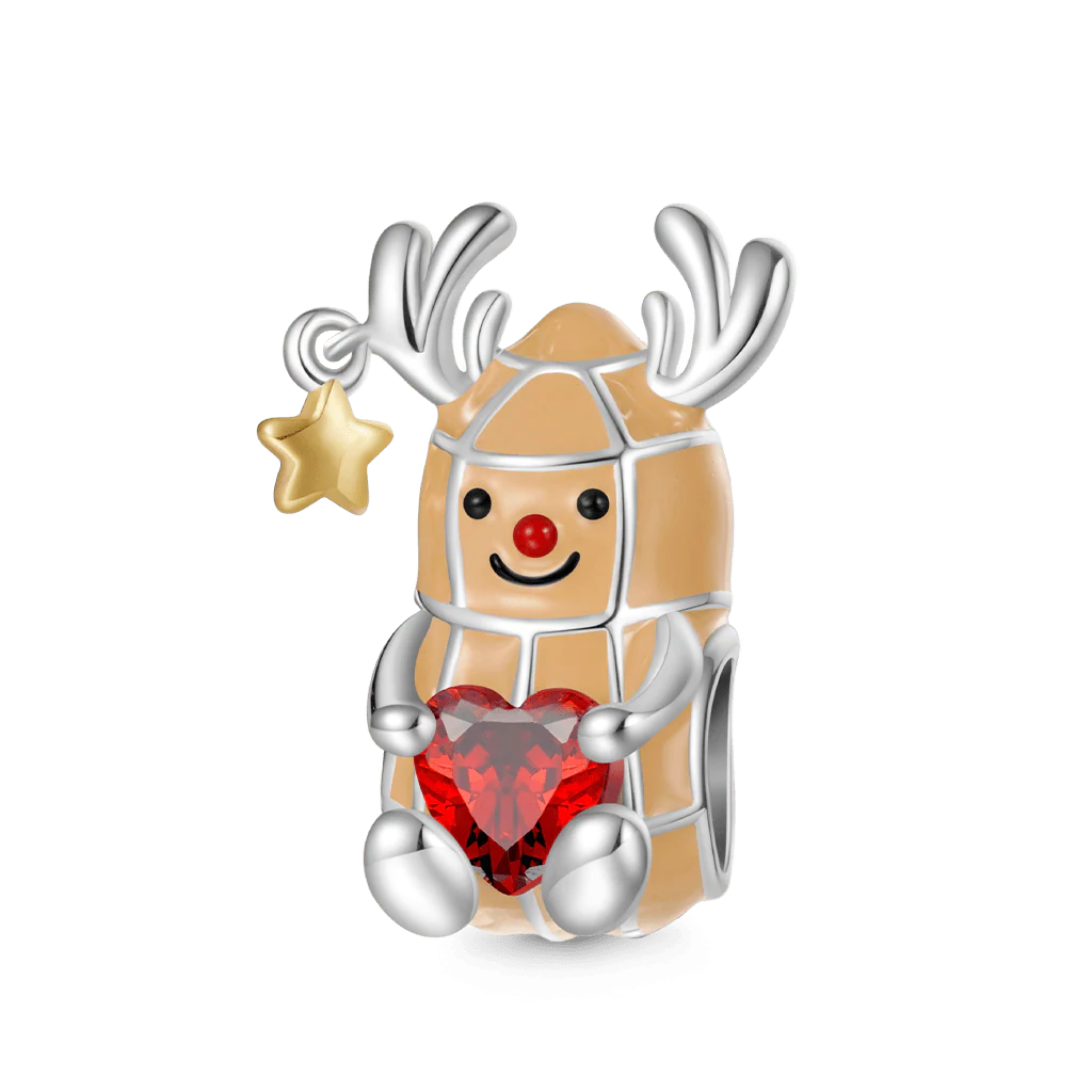Gnoce Peanut Reindeer Embraces Heart Charm Platinum-plated Silver Blend - Image 2