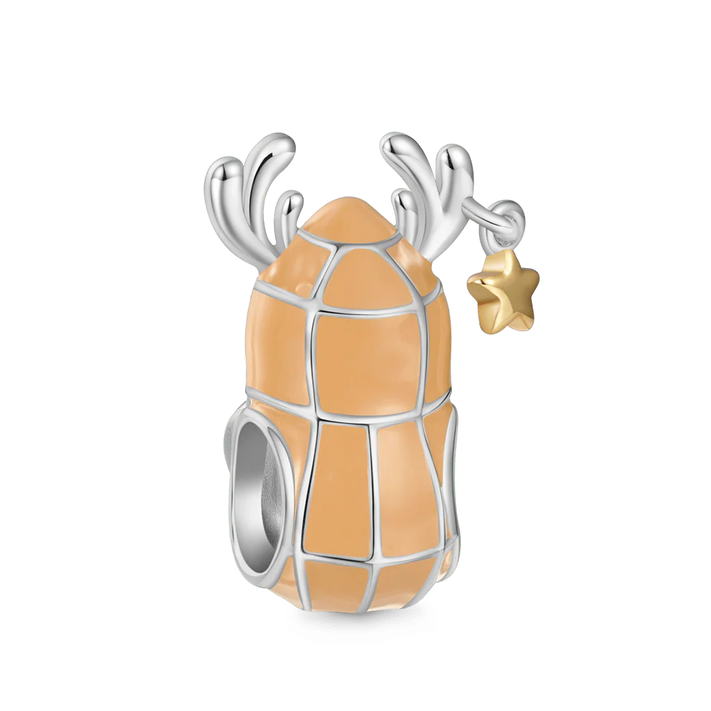 Gnoce Peanut Reindeer Embraces Heart Charm Platinum-plated Silver Blend - Image 3
