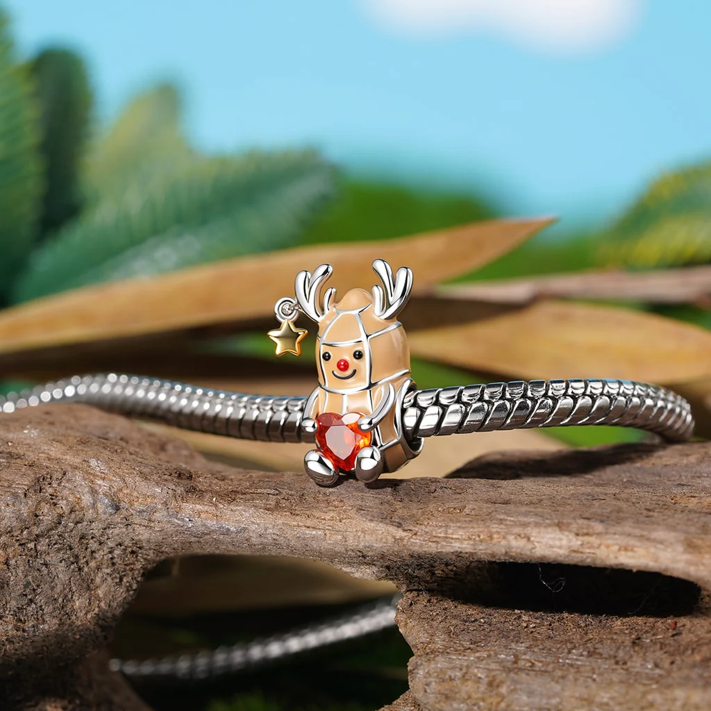 Gnoce Peanut Reindeer Embraces Heart Charm Platinum-plated Silver Blend - Image 4
