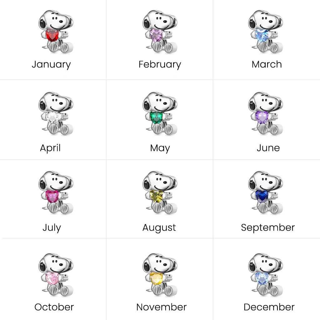 Gnoce Peanuts Snoopy Sitting Embraces Birthstone Charm - Image 4