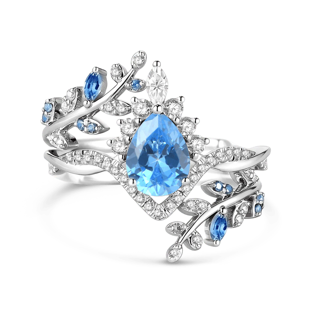 Gnoce Nature-Inspired Vine Pear-Cut Engagement Ring Set