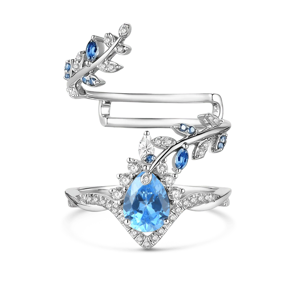 Gnoce Nature-Inspired Vine Pear-Cut Engagement Ring Set - Image 4