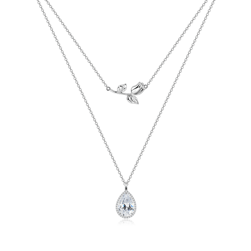 Pear-cut CZ Stones & Tulip Flower Stackable Necklace Copper