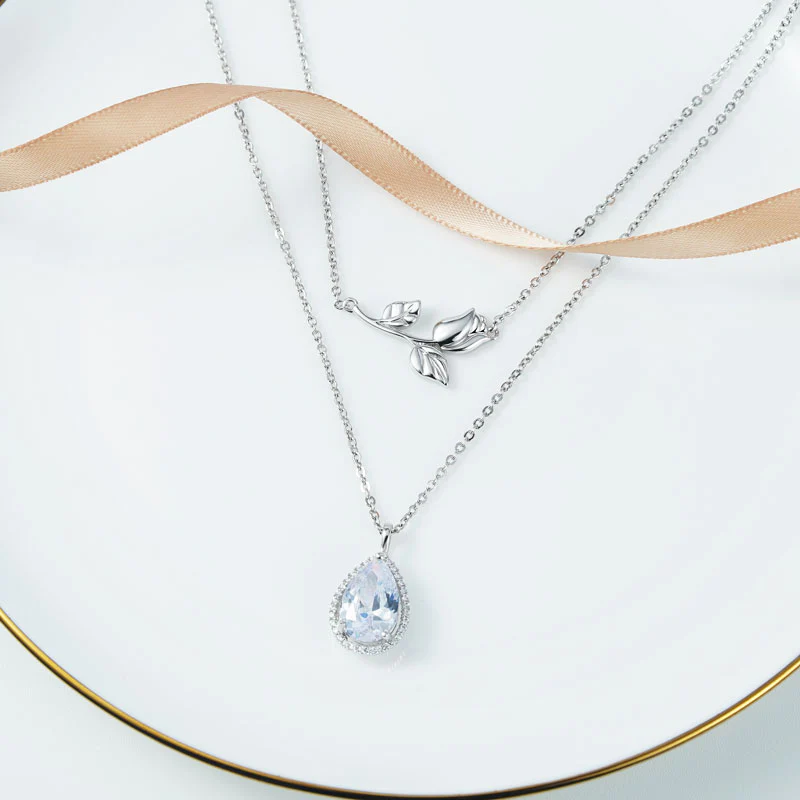 Pear-cut CZ Stones & Tulip Flower Stackable Necklace Copper - Image 2