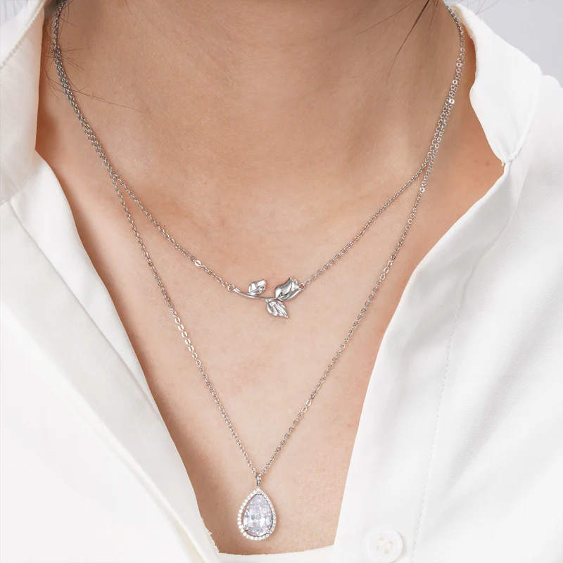 Pear-cut CZ Stones & Tulip Flower Stackable Necklace Copper - Image 4