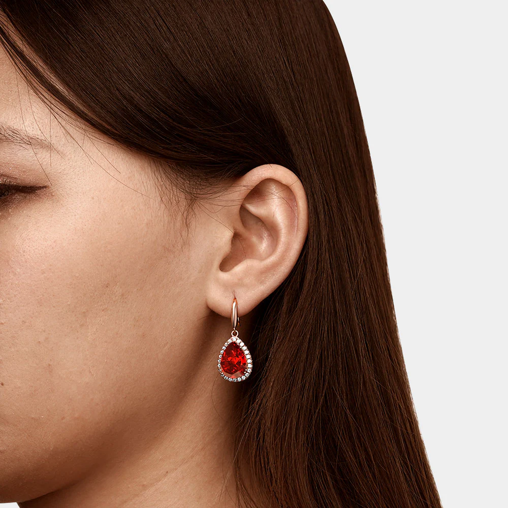 Gnoce Pear-shape Drop Birthstone Dangle Earrings 18K Rose Gold Plated - Image 3
