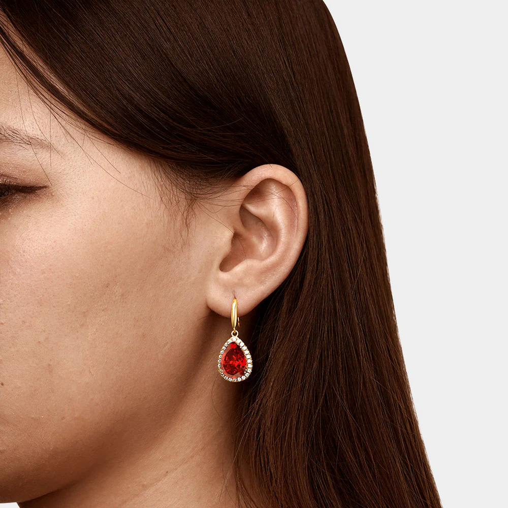 Gnoce Pear-shape Drop Birthstone Dangle Earrings 18K Gold Plated - Image 3