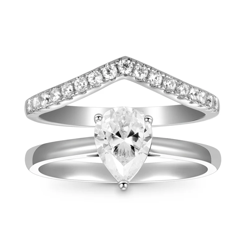 Gnoce Classic Wishbone Stackable Ring Set Platinum-plated Silver Blend