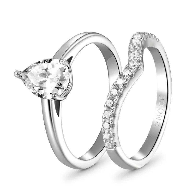 Gnoce Classic Wishbone Stackable Ring Set Platinum-plated Silver Blend - Image 2