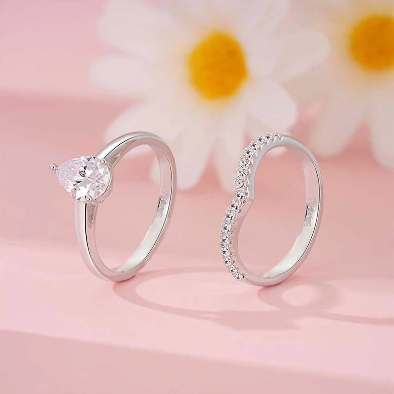 Gnoce Classic Wishbone Stackable Ring Set Platinum-plated Silver Blend - Image 3
