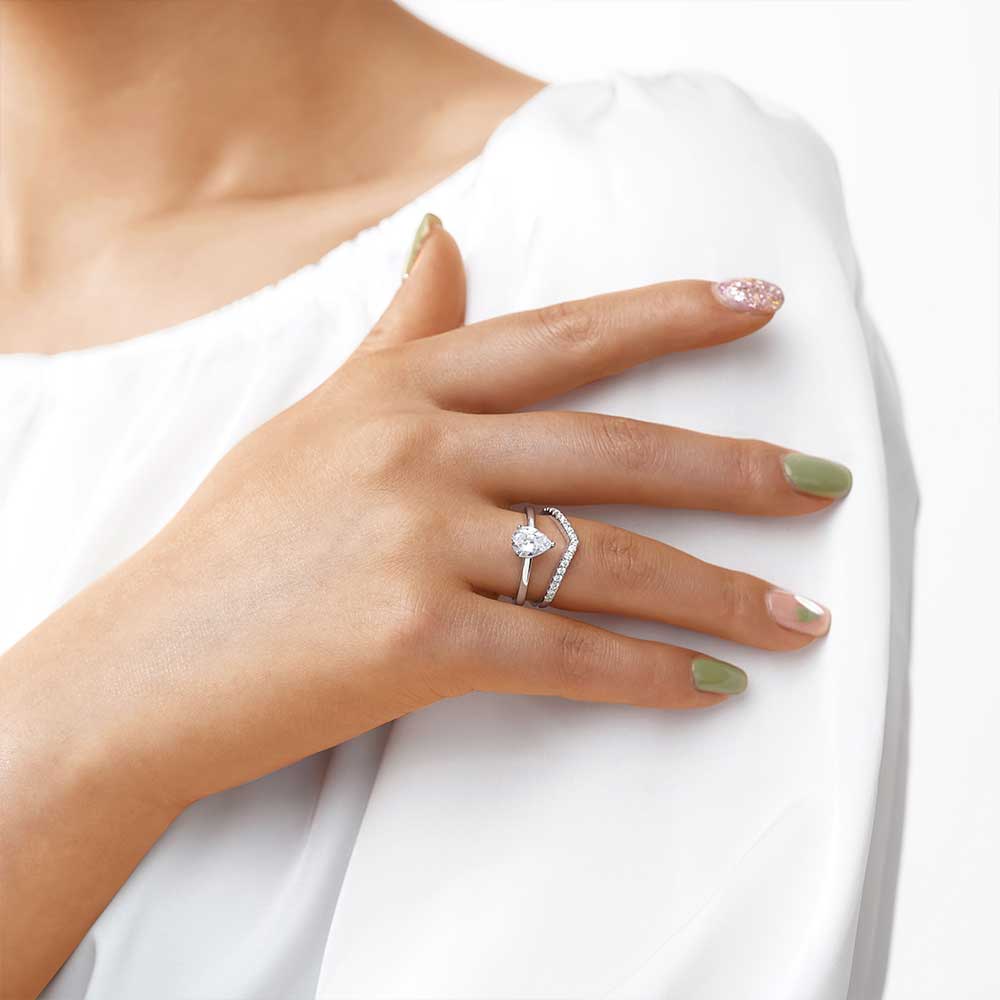 Gnoce Classic Wishbone Stackable Ring Set Platinum-plated Silver Blend - Image 4