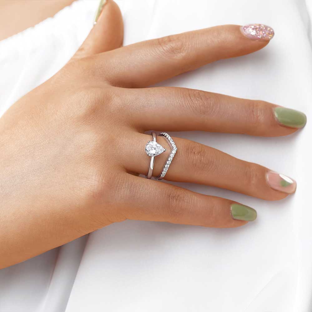 Gnoce Classic Wishbone Stackable Ring Set Platinum-plated Silver Blend - Image 5