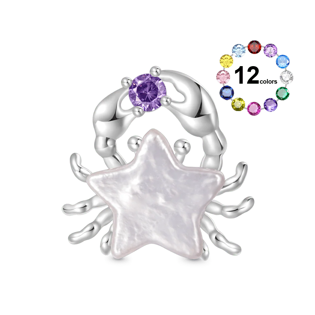 Gnoce Irregular Pearl Crab Star Birthstone Charm Platinum-plated Silver Blend