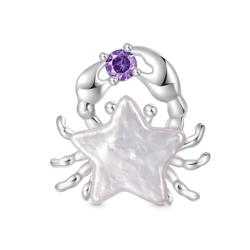 Gnoce Irregular Pearl Crab Star Birthstone Charm Platinum-plated Silver Blend - Image 2
