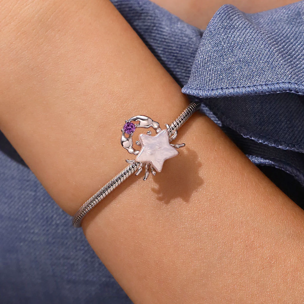 Gnoce Irregular Pearl Crab Star Birthstone Charm Platinum-plated Silver Blend - Image 6