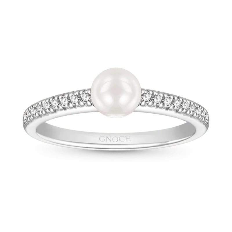 Gnoce Pearl Solitaire Ring Platinum-plated Silver Blend