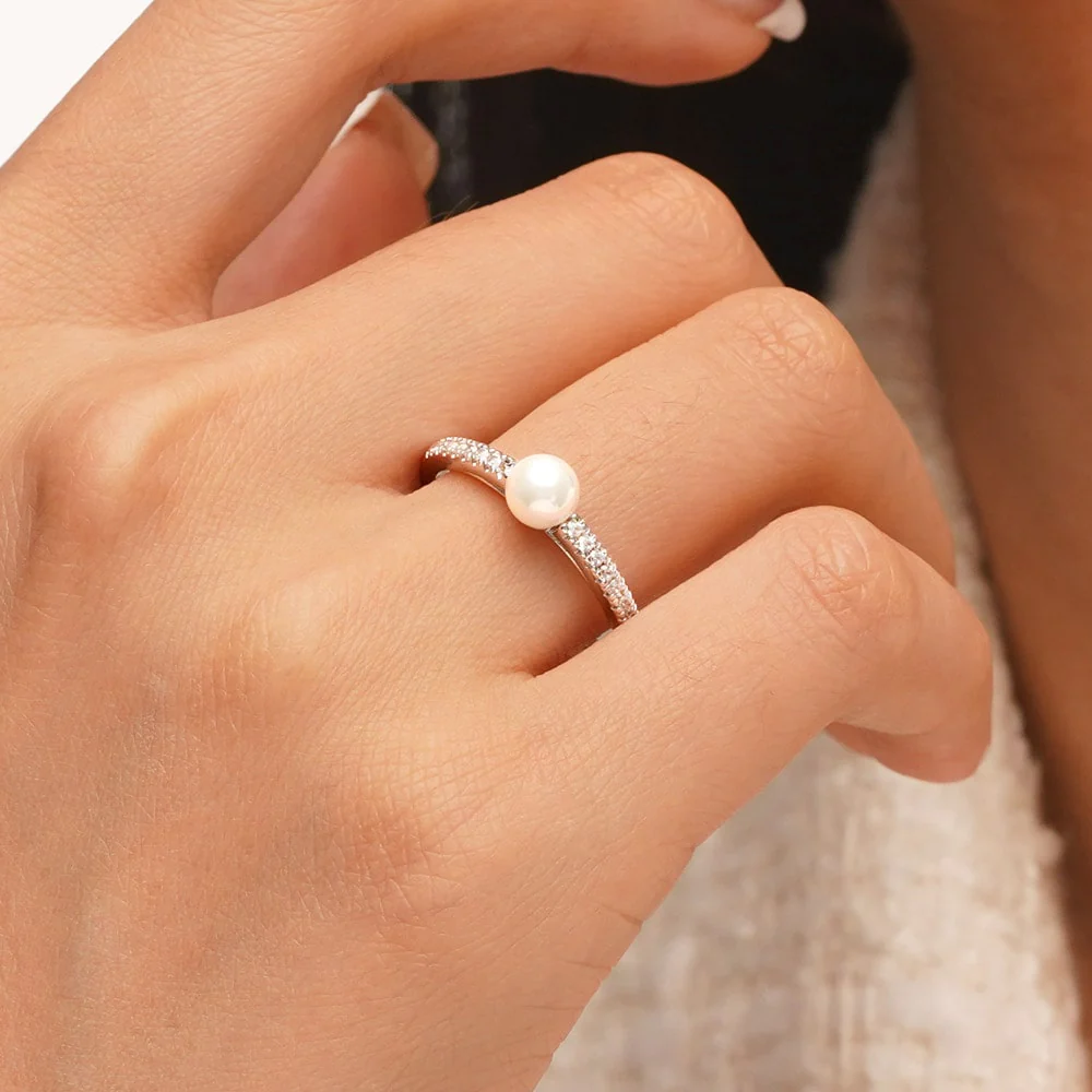Gnoce Pearl Solitaire Ring Platinum-plated Silver Blend - Image 5