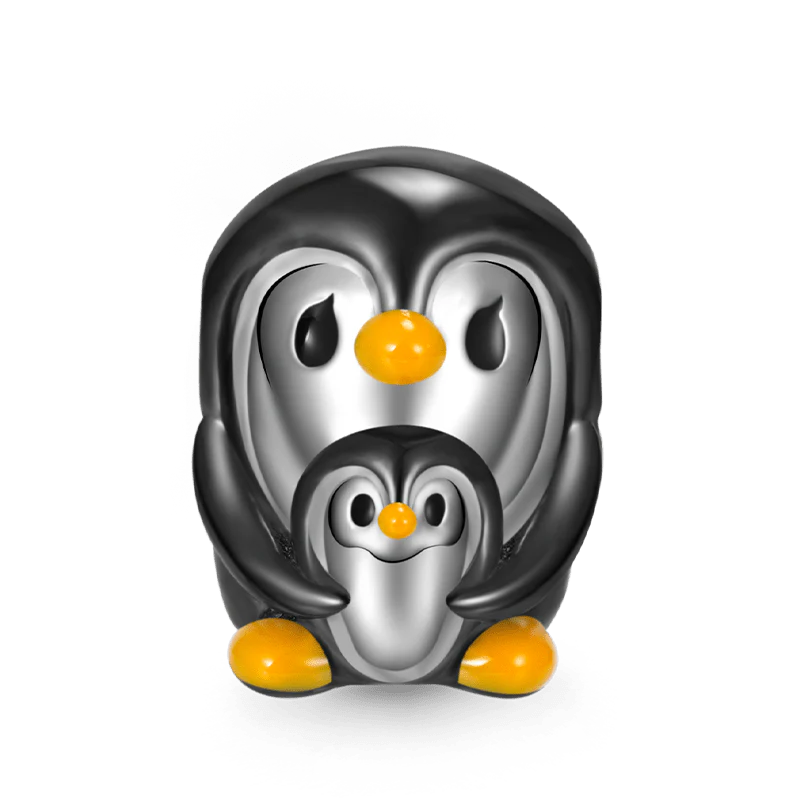 Embrace Love Penguin & Baby Charm Bead 925 Sterling Silver Black Plated