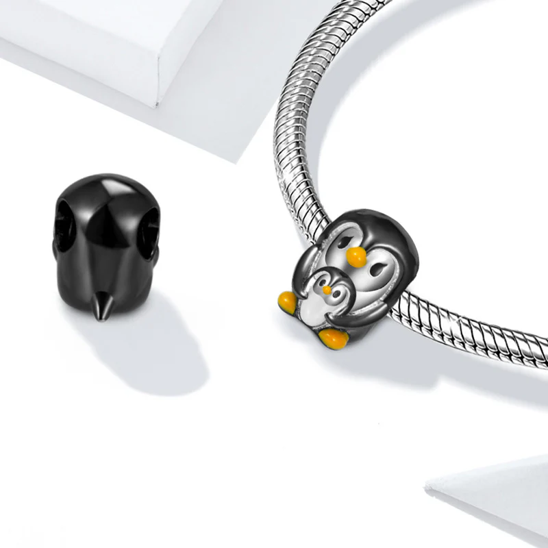 Embrace Love Penguin & Baby Charm Bead 925 Sterling Silver Black Plated - Image 2