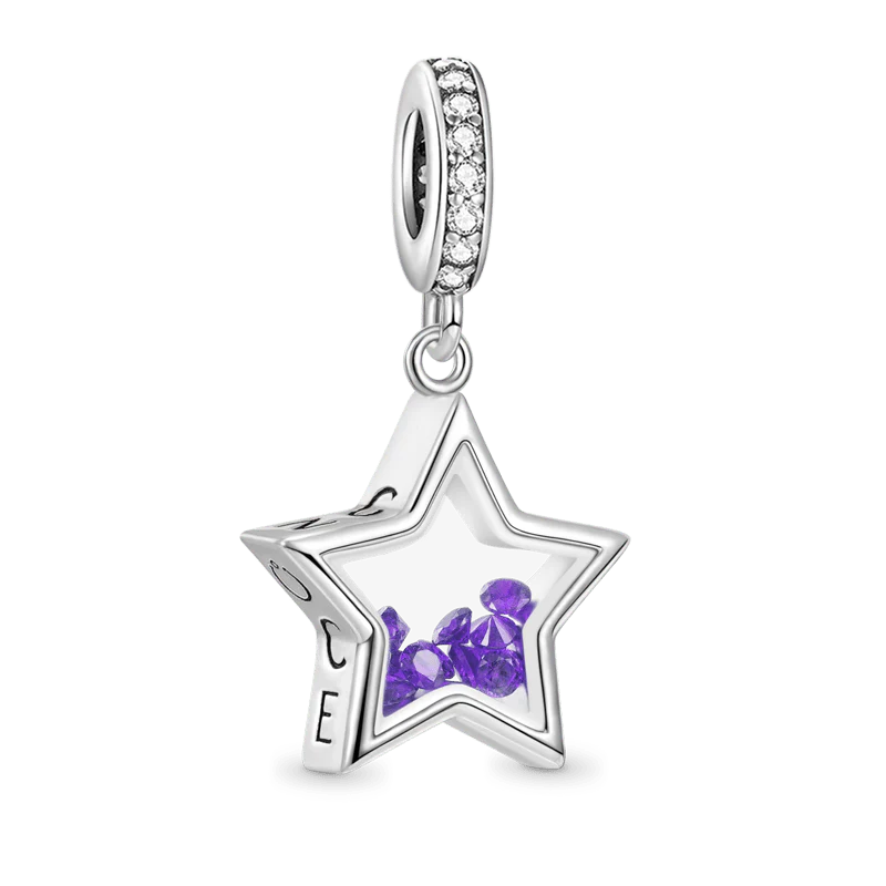 Gnoce Star-shaped Birthstone Charm Platinum-plated Silver Blend