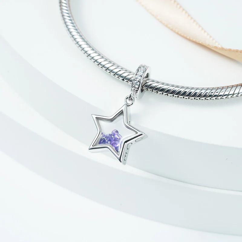 Gnoce Star-shaped Birthstone Charm Platinum-plated Silver Blend - Image 2