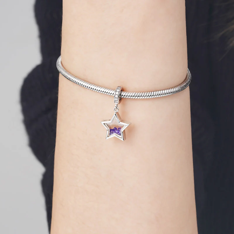 Gnoce Star-shaped Birthstone Charm Platinum-plated Silver Blend - Image 3
