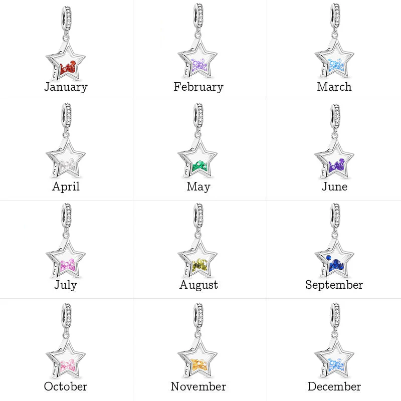 Gnoce Star-shaped Birthstone Charm Platinum-plated Silver Blend - Image 4