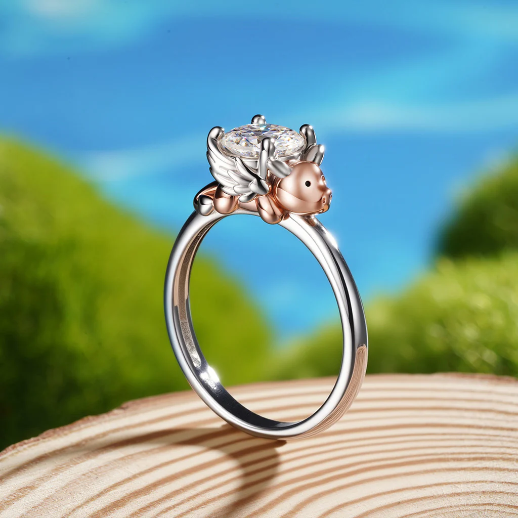 Gnoce Persimmon Dragon Embraces Moissanite Ring Platinum-plated Silver Blend - Image 7