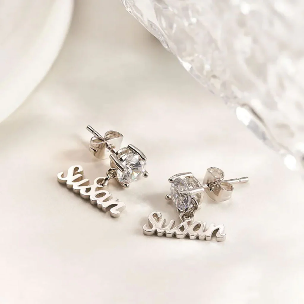 Gnoce Personalized Name Birthstone Drop Earrings - Image 2