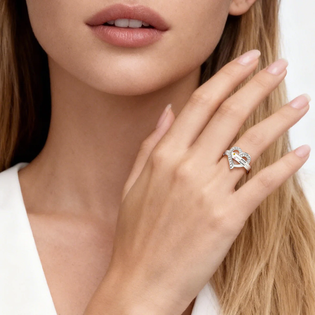 Gnoce Personalized Birthstone Heart Ring with Up to 3 Names - Image 2